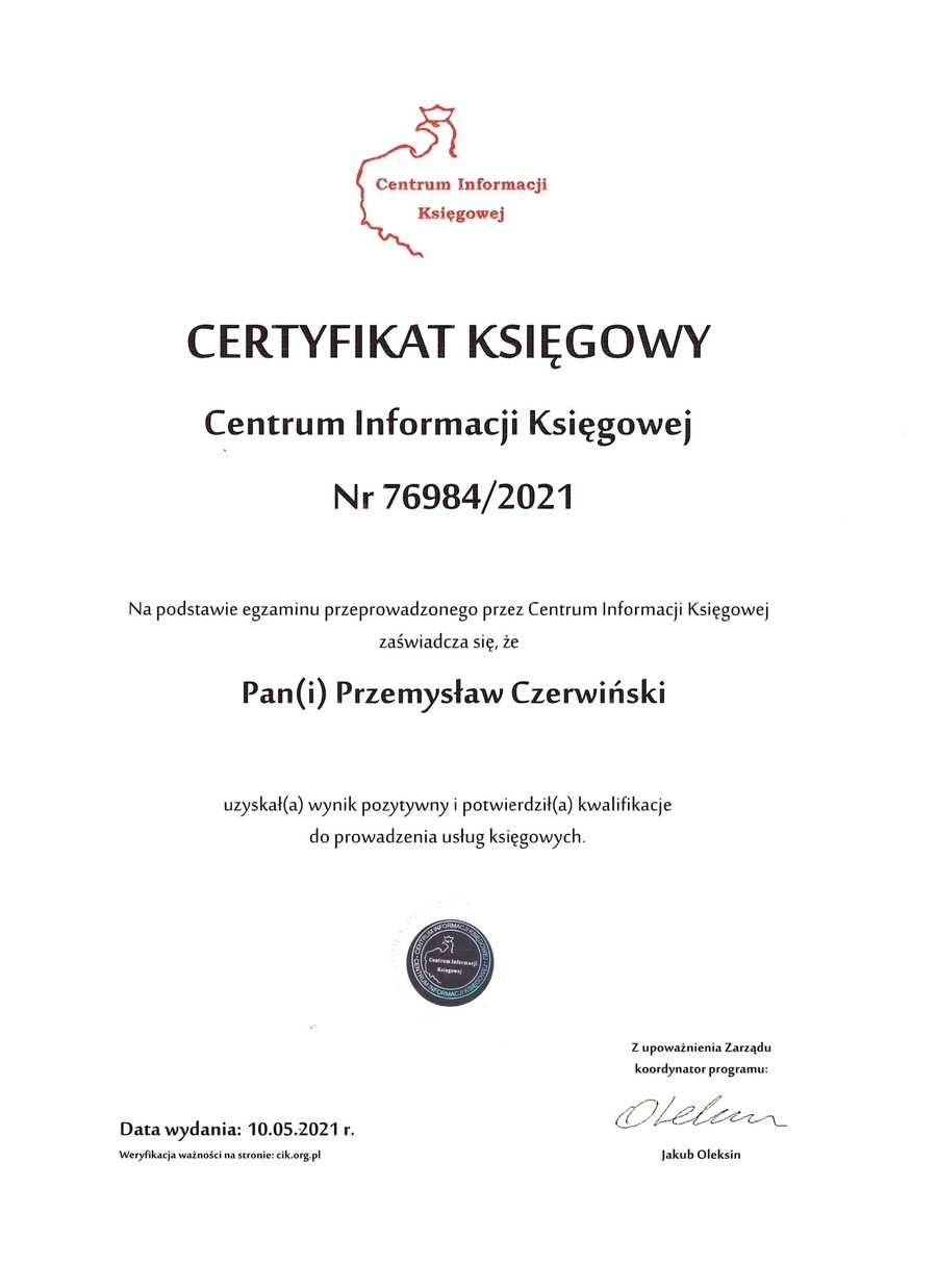 Certyfikat Księgowy CIK nr 76984/2021